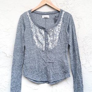 NWT - A&F Henley with Sequins, Heather Grey (XS)